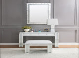Nysa Ivory Synthetic Leather , Mirrored & Faux Crystals Vanity Stool B2726P448753
