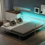 Twin Size Metal Daybed with LED and Adjustable Trundle, Pop Up Trundle, White N750P244915K