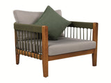 Acacia Wood Outdoor Club Chair with Handwoven Rope Accents & Curved Backrest - Water-Resistant Boho N767P265743E