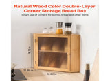 Corner Bread Box for Kitchen Counter, Double-Layer Bamboo Bread Storage Container, Wooden Breadbox 18925663