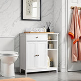 Double-Door Bathroom Cabinet with 2, Adjustable Panels, 1 Drawer and 3 Side Shelves, White 21280126