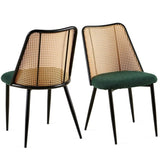 ZNTS Green Rattan Dining Chairs Set of 2,Boucle Chairs with Natural Cane Back, Upholstered Dining Room W1164P218678