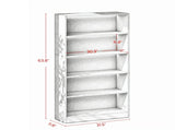 White Wood Grain 5-Tier Bookshelf with LED Lights, Bookcase with Cable Holes for Living Room & Study 93235857