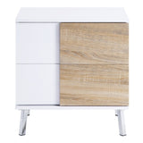White High Gloss and Natural End Table with 2 Drawers B062P186486