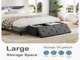 43" Foldable Storage Ottoman Bench Linen Footrest Stool with Foam Padded Seat, Gray 88168792