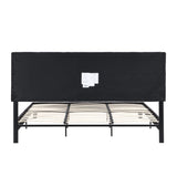 King Size Upholstered Platform Bed Frame with Linen Fabric Headboard, No Box Spring Needed, Wood W311107471