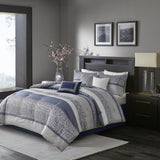 7 Piece Jacquard Comforter Set Navy Cal King B03597214