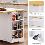 K&K 53inch Large Island with Drop Leaf, Power Outlet, Door Internal Storage Rack, Rolling N707P185531W