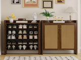 42.5" Tall Rattan Shoe Cabinet with Doors, 6-Tier Wooden Freestanding Shoe Storage Organizer with 98014066