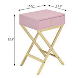 Pink and Gold 1-Drawer Rectangular Accent Table B062P181361