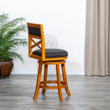 30" Bar Height X-Back Swivel Stool, Natural Finish, Charcoal Fabric Seat B04660719