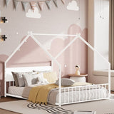Full Size House Bed with Roof and Colorful Lights, Metal Bed Frame with Slats and Legs, House Bed W1820P234583