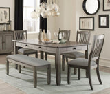 ZNTS Wood Frame Dining Bench 1pc Antique Gray Finish Frame With Neutral Tone Gray Fabric Seat B01143833