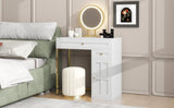 31.5'' Makeup Vanity Desk with Lighted Mirror, Luxury Dressing Table with 2 Drawers and 1 Cabinet, 3 N704P210486K