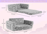 Glow-in-the-Dark Kids Foldable Sofa Bed All-Sponge Single Chaise Lounge Light Grey Star & Moon 72512975