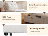 Single sofa bed without armrests, soft teddy fabric texture, skin-friendly, built-in USB charging W2941P393993