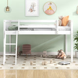 Twin Size Wood Low Loft Bed with Ladder, ladder can be placed on the left or right, White WF313084AAK