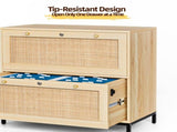 Wide 2-Drawer Wooden Filing Cabinet, Light Oak Color, MDF with Melamine Veneer & Rattan Panel 93775717