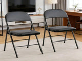 2 Pack Folding Chair Leather Padded Seat Portable Chair, Black 41007323