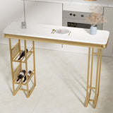 ZNTS 55.1" Modern Straight Bar Table with Shelves in White & Gold WF322497AAG