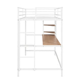 ZNTS Twin Metal Loft Bed with Desk and Shelve,White MF292491AAK