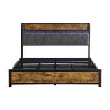 Full Size Bed Frame, Storage Headboard with Charging Station and 4 Storage Drawers,LED Lights , W2297P218120