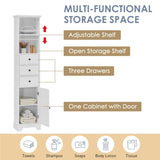 White Tall Bathroom Cabinet, Freestanding Storage Cabinet with 3 Drawers and Adjustable Shelf, MDF WF298152AAK