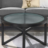 Modern simple coffee table, tempered coffee table solid wood base round transparent 09076037