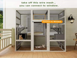 62.6" Outdoor Wooden Cat House Large Catio, Solid Wood Cat Cage Shelter Enclosure Playpen with W773P396361