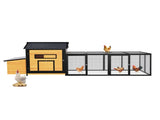114Wooden Chicken Coop with Outdoor Run, Weatherproof Hen House with Nesting Box, Lockable Doors & 86218078