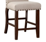 Classic Cream Upholstered Cushion Chairs Set of 2pc Counter Height Dining Chair Nailheads Solid wood B011P148642