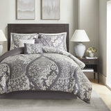 7 Piece Cotton Printed Comforter Set Grey King B03597028