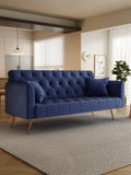 71-inch convertible love seat sofa, American retro blue velvet material, suitable for small living W165880950