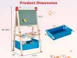 3-in-1 Kids Wooden Easel - Magnetic Chalkboard/WhiteboardPaper Roll, 60 Accessories, NaturalBlue 24573493