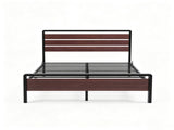 Full Size Metal Wood Platform Bed Frame, 3-Panel Reddish Brown Wood Grain Headboard with LED Light & 84757883