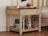 Retro Style Nightstand with Drawer and Open Shelf for Bedroom, Bedside Table with Turned Legs and N733P206240M