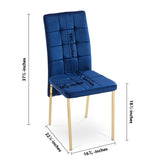 Dark Blue Velvet High Back Nordic Dining Chair Modern Fabric Chair with Golden Color Legs, Set Of 4 W116465064