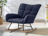 Dark Blue Teddy Fabric Wingback Glider Rocker with Side Storage Pocket, Soft Comfy Nursing Rocking 30115103