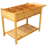 8 Pockets Horticulture Raised Garden Bed Elevated Wood Planter Box Stand with Foldable Side Table 91070442