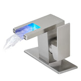 Bathroom Sink Faucet LED Light 3 Colors Changing Waterfall Glass Spout Hot Cold Water Mixer Single W1932P171692