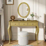 Luxury Makeup Vanity Desk with Oval Mirror, 3-Drawer Dressing Table for Jewelry Storage, Elegant N844P292481G