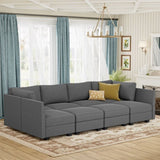 Modern 8-Seater Armless Linen Sectional Sofa, Convertible U Shaped Sofa Couch with with Storage, B2716P356096