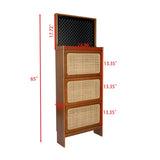 Rattan Shoe Cabinet for Entryway, Free Standing Shoe Rack with 3 Flip Drawers & Black Pegboard, W1801P172870