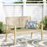 Outdoor Wicker and Acacia Wood Loveseat, Light Multibrown and Light Brown, 34'' H X 46.5'' W X 74229.00MLBRN