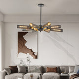 Modern Industrial Sputnik Chandelier, 8-Light Black and Gold Metal Pendant Light with Mesh Shades, W1340P233175