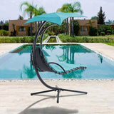 ZNTS 53.15 in. Outdoor Teal Hanging Curved Lounge Chair Steel Hammocks Chaise Swing with Built-In Pillow 35341887