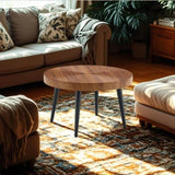 Natural Wood Grain Texture Round Coffee Table - Diameter 23.6 Inches.Exquisite Suction Molding W2920P226078