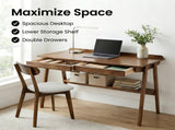 Solid Wood Writing Desk, Home Office Desk for Small Spaces, Mid Century Modern Desks with 2 Drawers 56061304