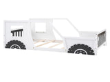 Twin Size Classic Car-Shaped Platform Bed with Wheels,White WF296353AAK