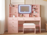 Apple pink particleboard tempered glass tabletop textured melamine finish, 5-drawer vanity set 72398834